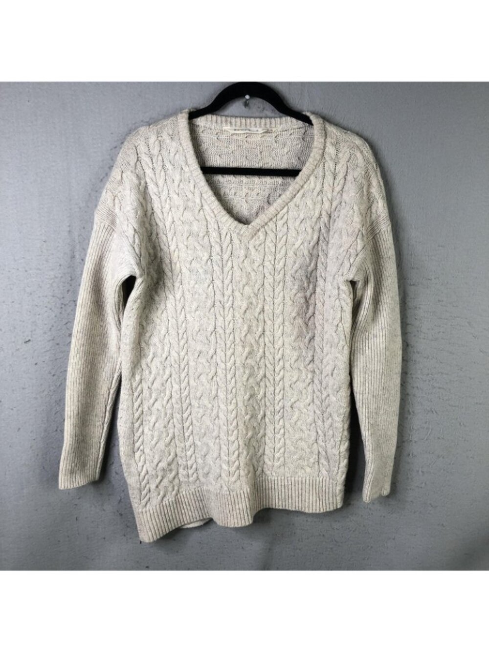 Athleta Sweater Women M Beige Cashmere Cable Knit Quiet Luxury Fisherman Neutral - Picture 2 of 16